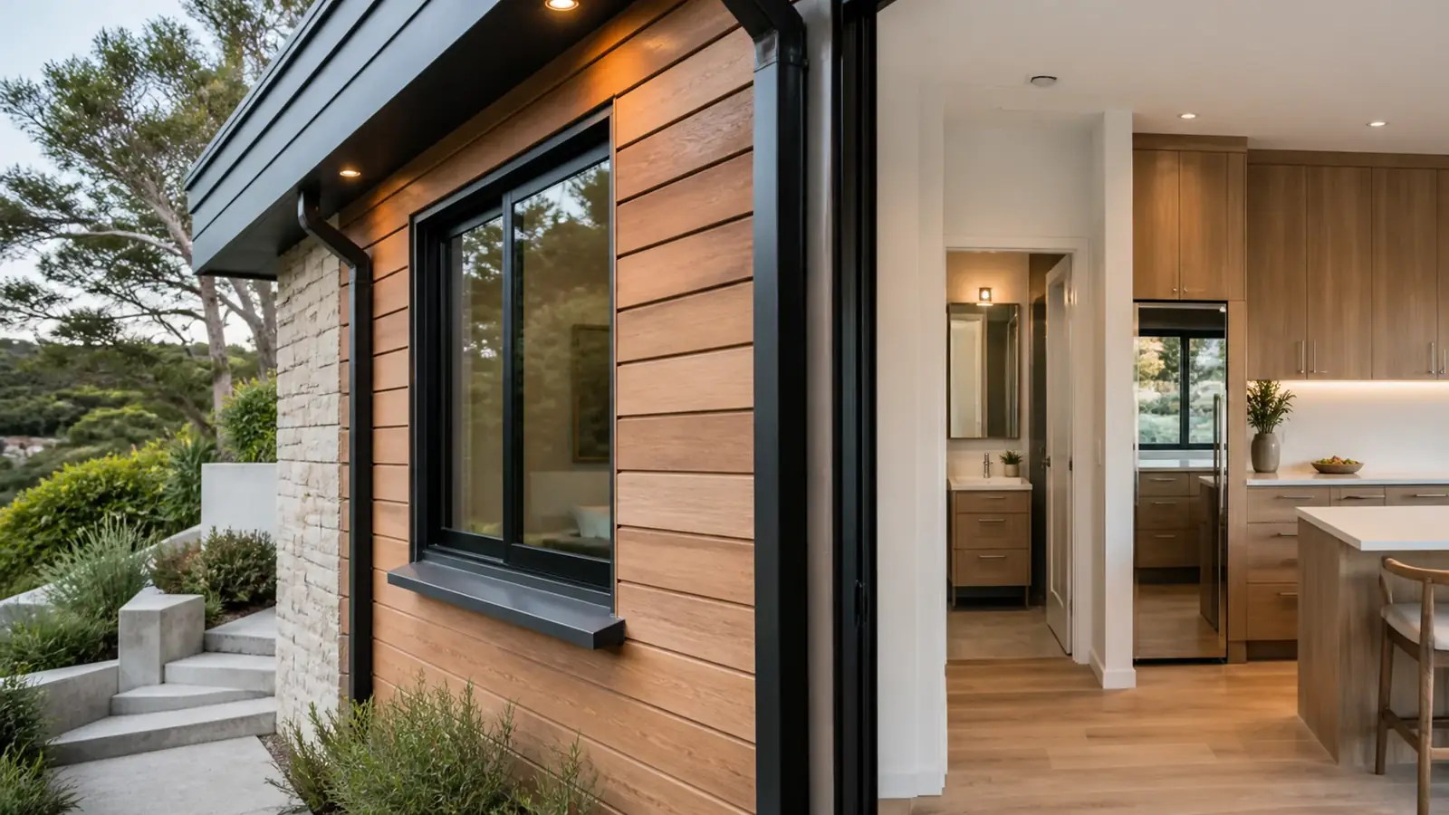 JADU entry door added to a ground-floor guest suite in a 1990s Mediterranean-style home