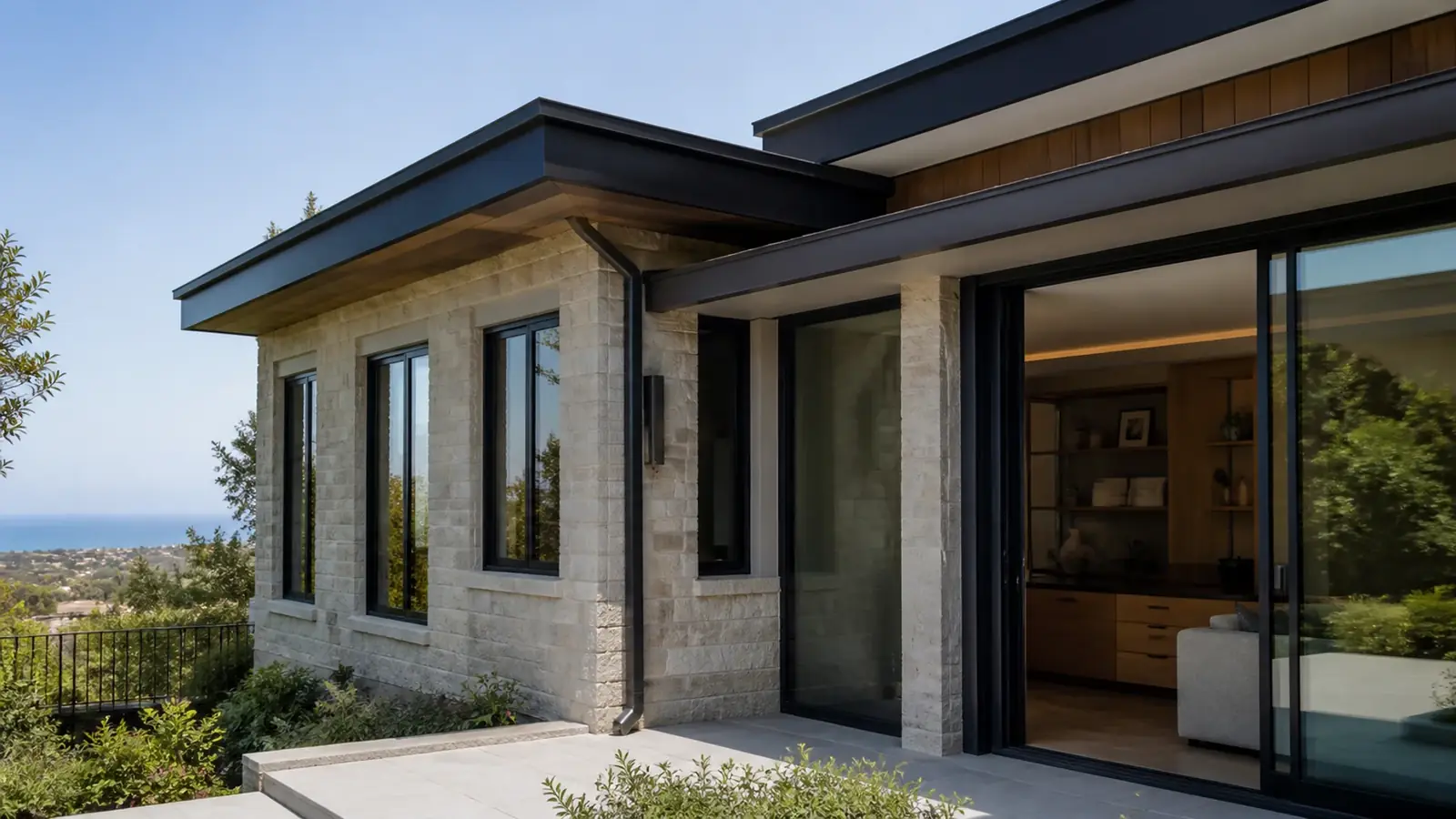 Primary suite addition framed on a hillside lot with retaining wall and ocean view in Newport Coast