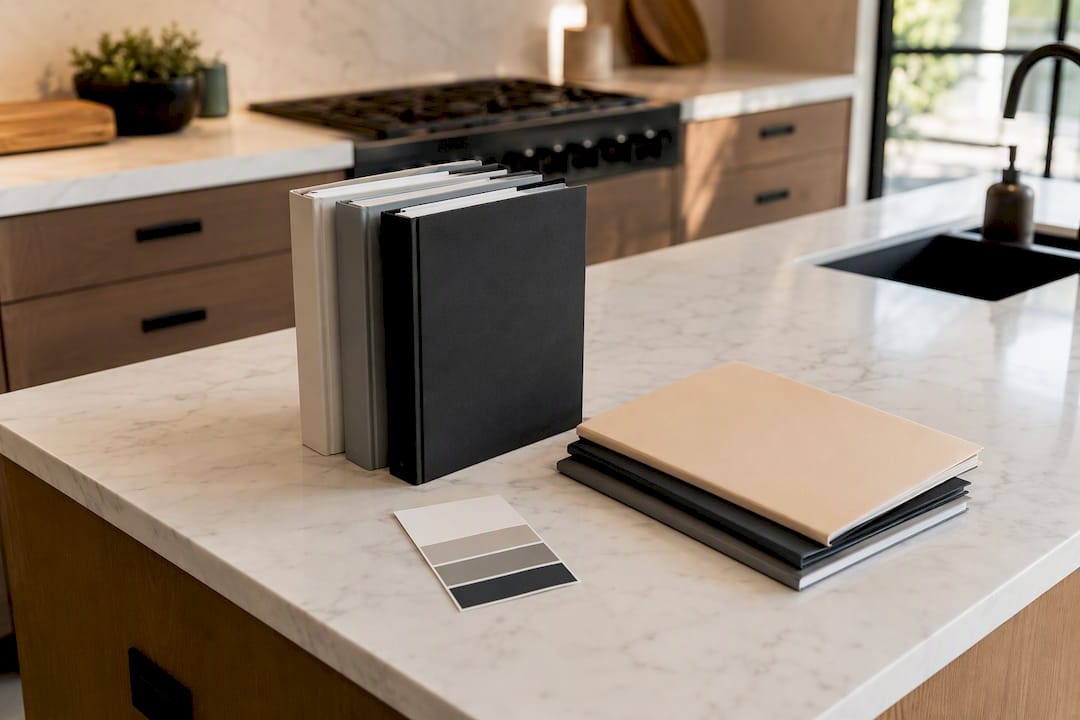 Remodel closeout materials on modern kitchen counter