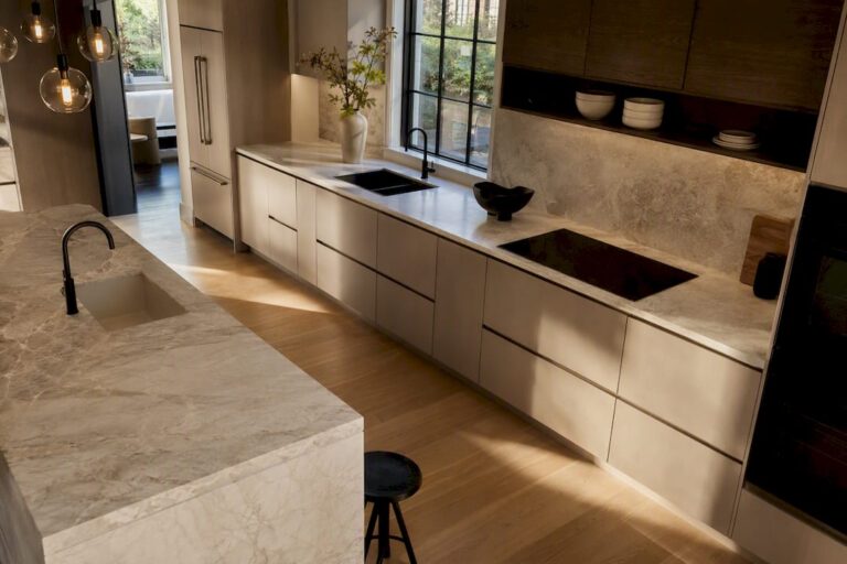 Modern kitchen showing distinct work zones