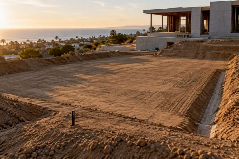 Modern house site prepared for grading