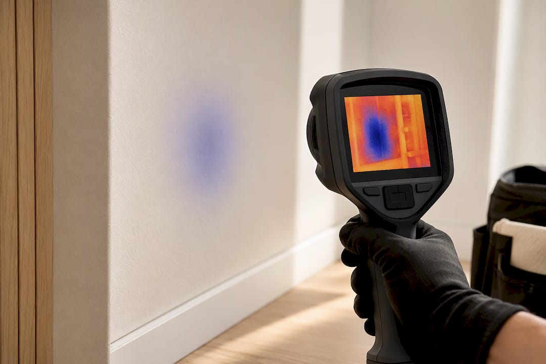 Thermal camera revealing cold spots in wall