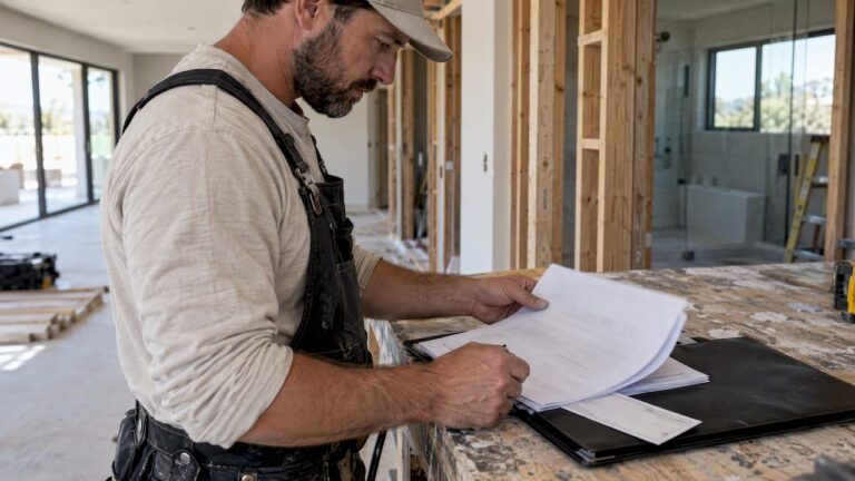 Contractor reviewing lien waiver paperwork