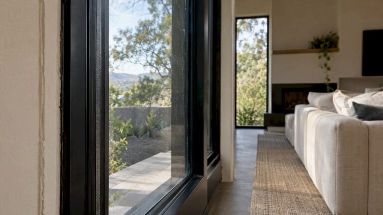 Modern house window frame viewed at edge
