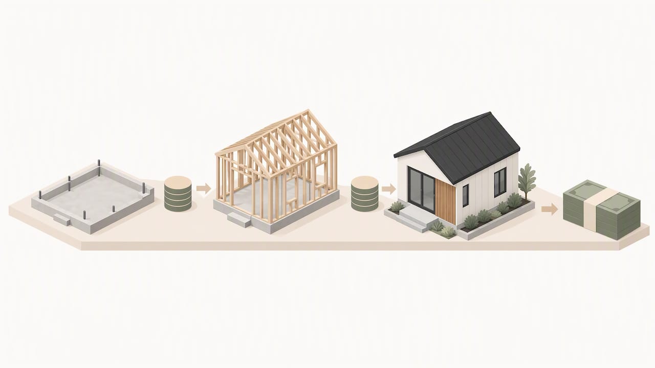 ADU construction stages leading to a permanent mortgage